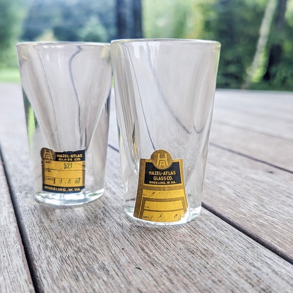 Mid-Century Hazel Atlas Shot Glasses, ORIGINAL STICKERS