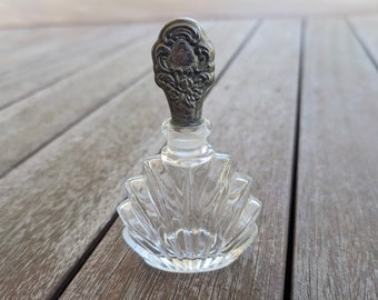 Ornate Glass Perfume Bottle w/ Silverplated Stopper