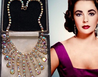 Vintage Austrian Crystal Waterfall Swag Necklace Art Deco 1950s Bridal Jewellery Bridgerton Estate Jewelry Stunning Gift