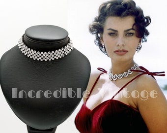 Vintage Diamond Rhinestone Wide Choker 5 Multi Row Swarovski Crystal Necklace 1960s Remarkable Condition Bridgerton Bridal Stunning Gift