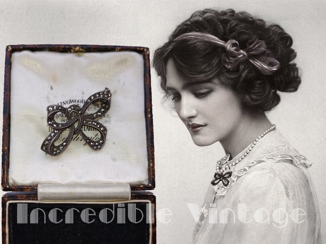 Broche Art Déco En Argent 925 Avec Marcassites Et Perle - Vintage Neuve Avec étiquettes