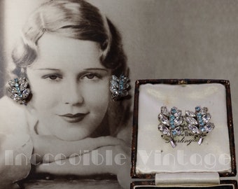 Vintage Art Déco Marquesa Corte Diamante Pasta Aqua Rhinestone Floral Hoja Pendientes Joyería Nupcial Bridgerton Estate Joyería Impresionante Regalo