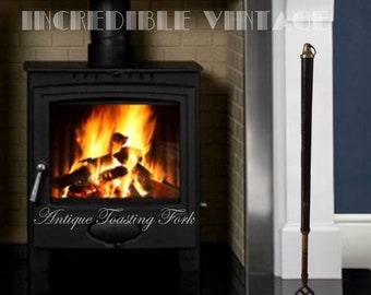 Antique Victorian Telescopic Toasting Fork Extendable Brass Steel Ebonised English 1800s Gothic Kitchenalia Fireside Accessory Fire Pit Gift