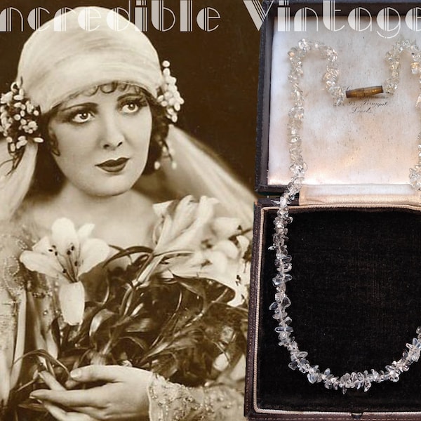 Vintage Art Deco ROCK CRYSTAL Necklace Quartz Gemstone Nugget Rare Beautiful Unique Bridal Jewellery Gift