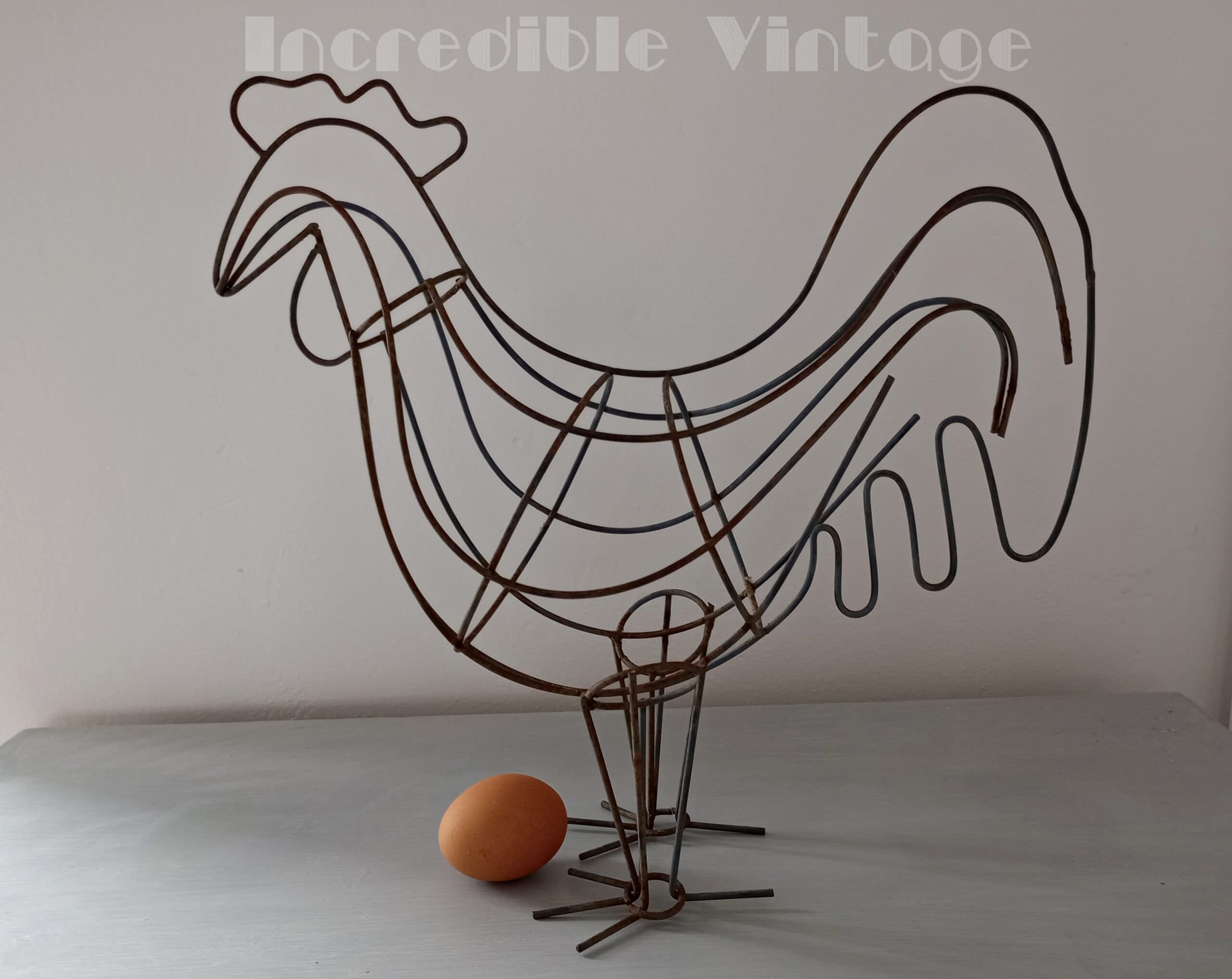 Vintage Hand Made Wirework Metal Hen Chicken Cockerel Sculpture Unique Mid Century Indoor Outdoor Ornament Garden Decor Farmhouse Cottage