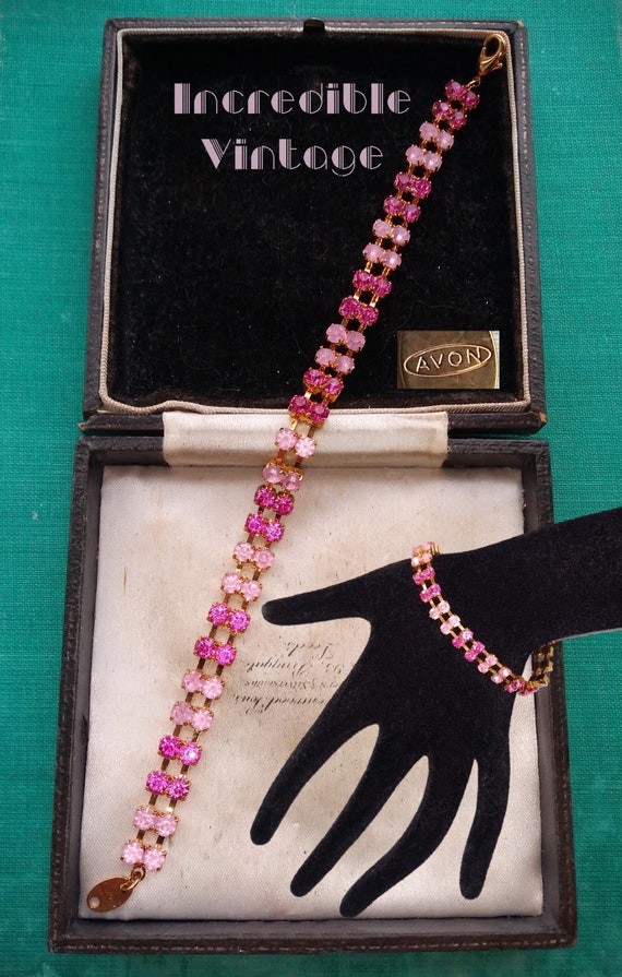 Vintage AVON Jewellery SIGNED Pink Rhinestone Bra… - image 3