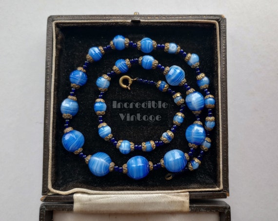 Antique Art Deco Bohemian Lapis Cobalt Blue Poure… - image 7