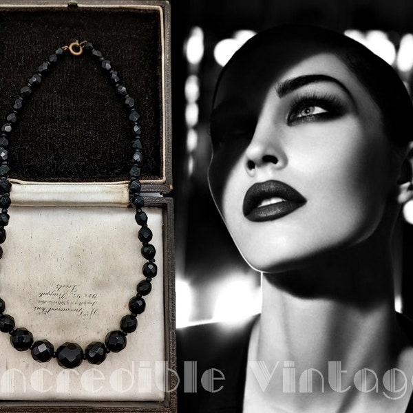 Vintage Art Deco French Jet Choker Necklace Graduating Chunky Beads Mourning Vamp Gothic Classic Jewellery Stunning Gift