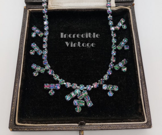 Vintage Czech Art Deco IRIS GLASS Necklace Rainbo… - image 5