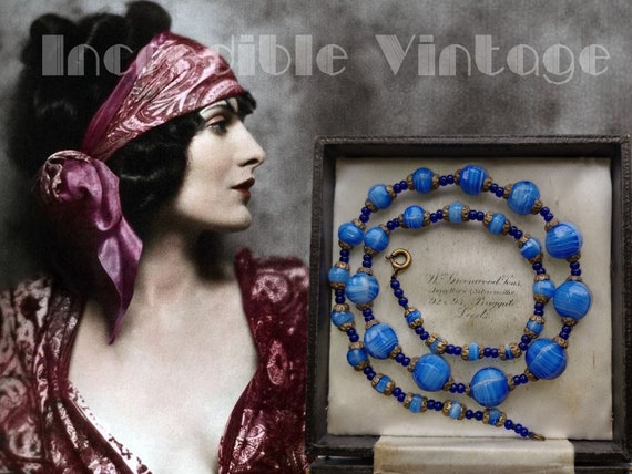 Antique Art Deco Bohemian Lapis Cobalt Blue Poure… - image 1