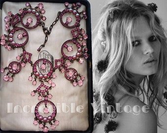 Vintage BUTLER & WILSON Pink Rhinestone Swag Necklace Signed 1990s Waterfall Festoon Bridgerton Bridal Jewellery Romantic VALENTINES Gift