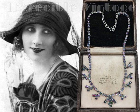 Vintage Czech Art Deco IRIS GLASS Necklace Rainbo… - image 1