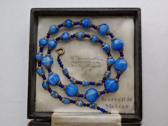 Antique Art Deco Bohemian Lapis Cobalt Blue Poure… - image 5