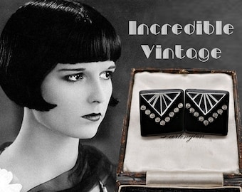 Vintage ART DECO ODEON Mirror Stud Earrings Black Silver Perspex 1980s Modernist Statement Unique Gift