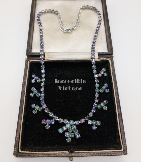 Vintage Czech Art Deco IRIS GLASS Necklace Rainbo… - image 2