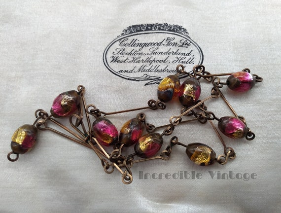 Antique Art Deco Venetian Czech Foil Glass Beads … - image 3