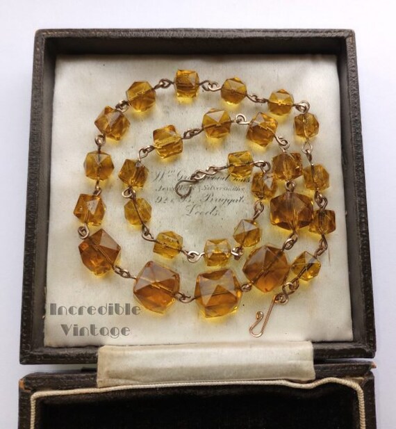 Vintage Art Deco Citrine Glass Cube Beads Necklac… - image 5