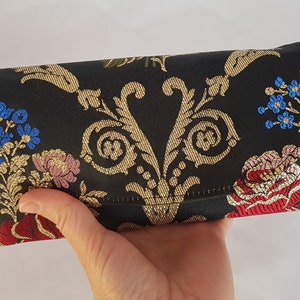 Vimpeli Wallet - black Sardinian brocade wallet - ladies' large fabric wallet purse with card slots and compartments - vegan wallet