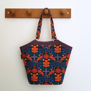Kotka Bucket Bag - blue/orange shoulder bag with ornamental motifs - vegan bucket bag - boho shoulder bag - summery bag - Kotka Boho