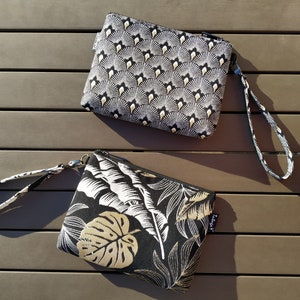 Puumala Clutch - wristlet bag - stripy fabric clutch - vegan handbag - fabric pouch - Puumala Monstera / Peacock Train