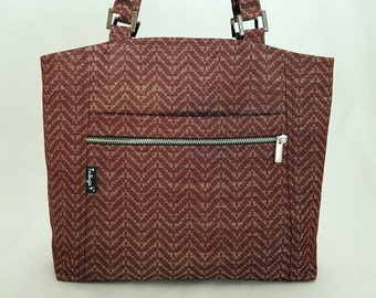 Hamina Shoulder Bag - burgundy red shoulder bag - chevron pattern bag - large vegan shoulder bag - zig zag pattern tote bag with pockets