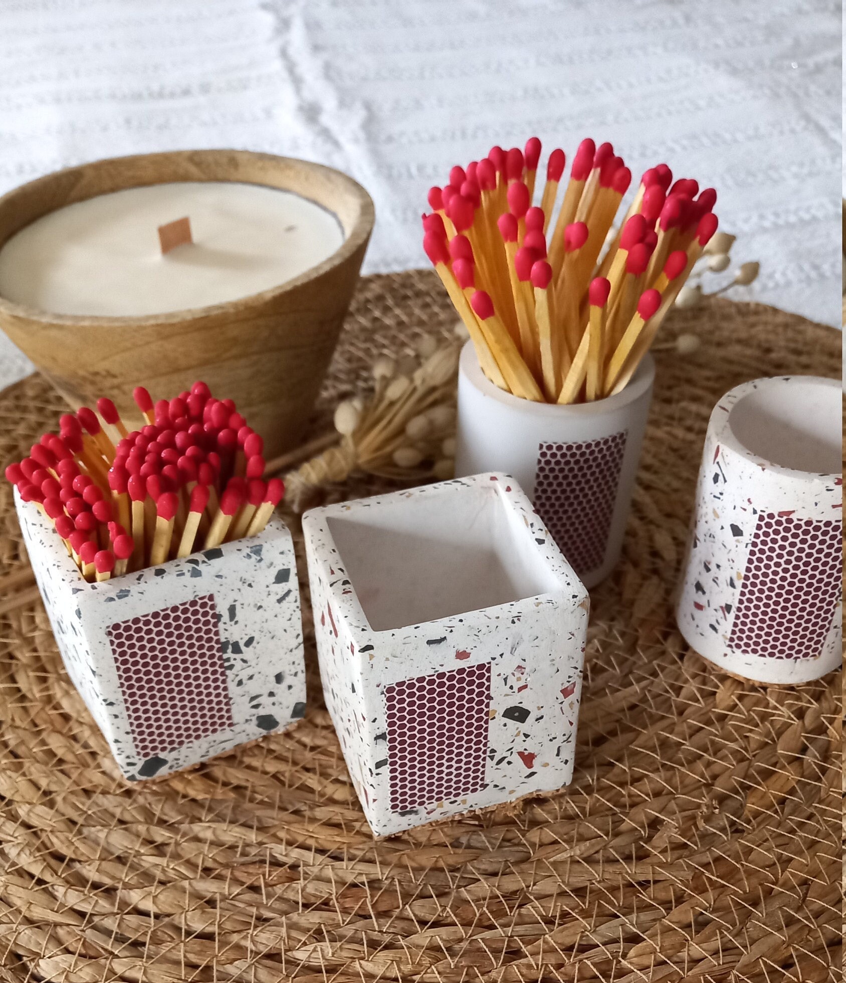 Lot De 2 Supports D'Allumettes En Céramique Élégants Yasgok - Boîte Décorative Avec Grattoir Intégré - Idéal Pour Bougies, Cheminée Et Barbecue