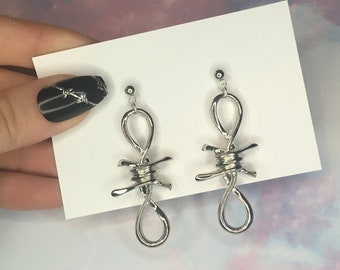 Silver chunky barbed wire earrings