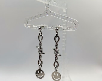Barbed wire smiley face earrings