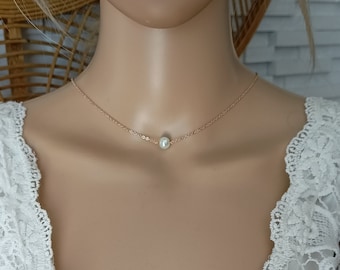 Rose gold necklace pearl chain woman Gold-Filled solitaire necklace rose gold lady gift woman France