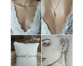 conjunto de joyas de boda - Boho - conjunto de perlas nupciales boho blancas - cadena clásica de plata de trigo epi - Francia poética personalizable®