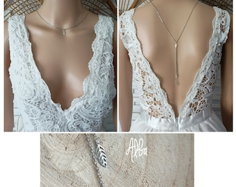 Alba leaf back necklace - stainless steel bridal back necklace - neckline - backless necklace - silver wedding necklace fine necklace France®