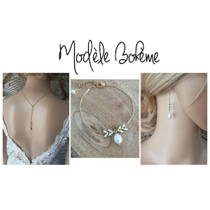 parure bijoux mariage Bohème ensemble de perles blanc goutte mariée boho chaine classique or epi de blé personnalisable France® image 5