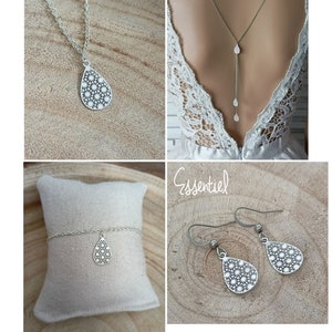 Conjunto de joyas de boda de acero inoxidable con forma de gota, conjunto de joyas de novia con perlas esenciales, escote clásico, personalizable, Francia®