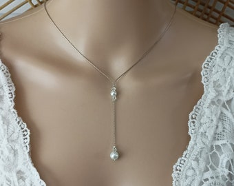 Women's necklace - Sparkle - lariat - plunging neckline necklace wedding necklace - serpentine chain customizable fine necklace