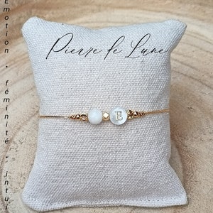 Piedra Luna Pulsera inicial piedras naturales acero inoxidable mujer, pulsera letra piedra semipreciosa, Joyería Regalo para amiga