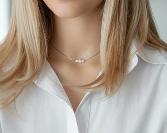 Collar de piedra lunar de plata para mujer, colgante de piedra natural, joyería hecha a mano, regalo personalizable para una amiga, fabricado en Francia en acero inoxidable.