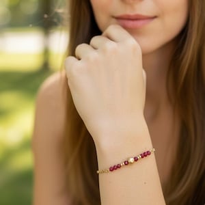 Rubis Bracelet véritables pierres naturelles femme, bracelet pierre semi précieuse, Bijou pierres, acier inoxydable cadeau pour amie