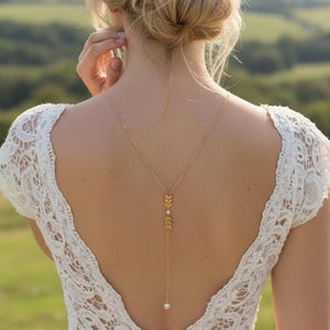 Collier dos bohème acier inoxydable epi de blé collier dos nu Poétique mariage végétal chevron fait main collier cadeau femme France