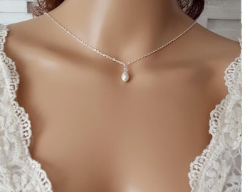 Timeless drop necklace- pearl necklace woman wedding necklace - classic silver chain customizable fine necklace
