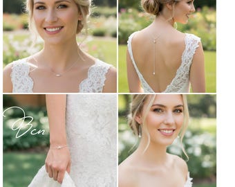 Parure bijou de dos amovible argent acier inox - Nélia collier de dos mariée argent - ensemble bijoux mariage bridal back necklace argent