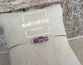 Amethyst bracelet stones woman, Semi precious bracelet silver 925 , Natural stone jewelry, gift for friend woman