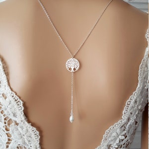 collier de dos Arbre de vie acier inoxydable bijou de dos nu décolleté acier cristaux bridal lace jewelry fait main France image 3