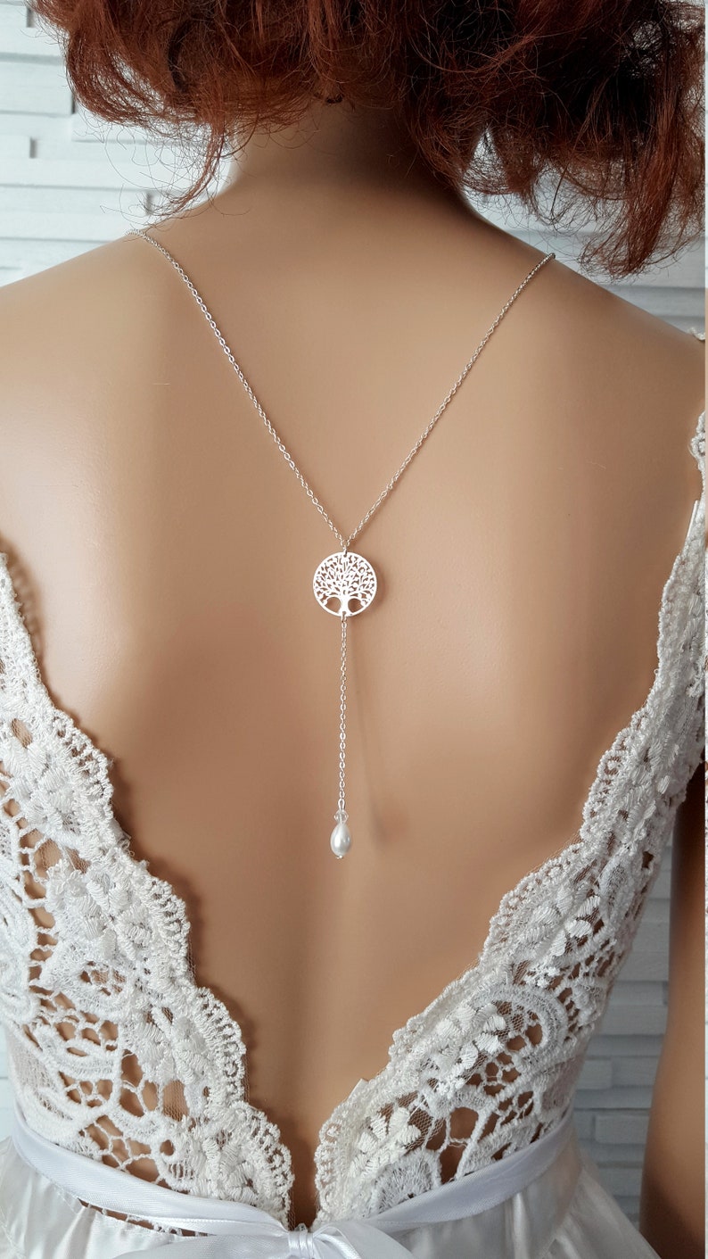 collier de dos Arbre de vie acier inoxydable bijou de dos nu décolleté acier cristaux bridal lace jewelry fait main France image 3