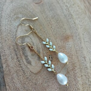 wedding jewelry set Boho set of pearls white boho bridal drop classic gold epi of wheat chain customizable France® image 4