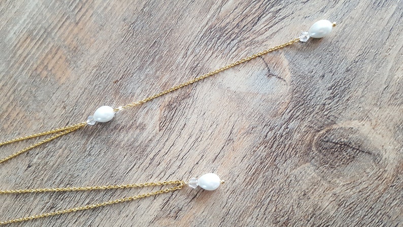 Ensemble bijoux mariage-parure éclat goutte or blanche fine chaine perles nacrées cristal swarovski fait main personnalisable image 3