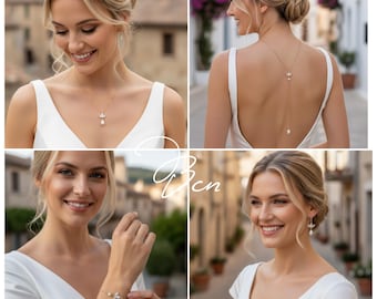 Crystal Leaf Wedding Jewelry Set | Romy set with Swarovski crystal drops and pearls, boho bridal style - gold-plated stainless steel