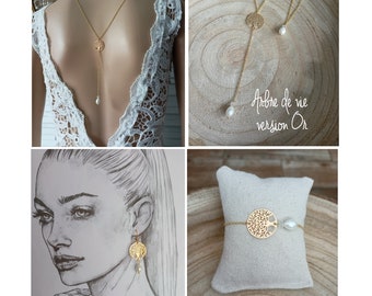 conjunto de joyas de boda Árbol de la vida - conjunto de perlas - novia boho gota blanca - cadena de oro clásica - personalizable - Francia®