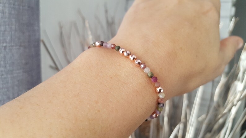 natural stone bracelet Tourmaline Gold Rose Gold hematite bracelet jewel Gold-filled chakra France Gift handmade woman Does not tarnish