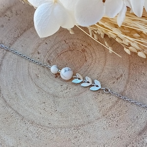 Howlite natural stone bracelet for women, semi-precious stone bracelet, stone jewelry, stainless steel silver, ear of corn Gift for friend
