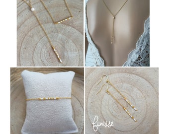 parure bijoux mariage - pierre de lune ensemble de perles miyuki mariée - chaine classique médaille - personnalisable finesse - France®
